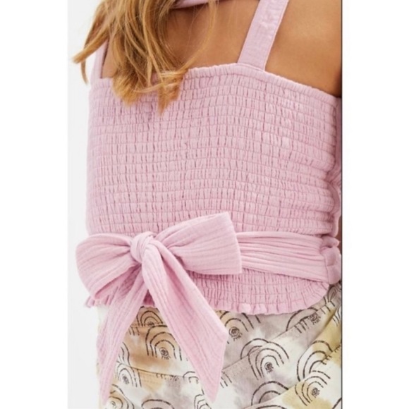 Anthropologie Smocked Tie Bow Back Tank Pink XL - Picture 3 of 9